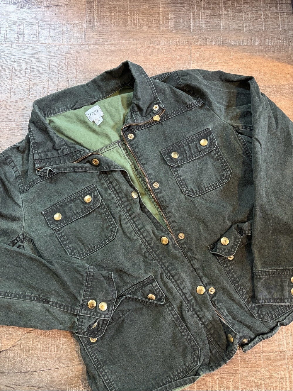 Dark Olive Green/Grey J. Crew Jacket with Gold Hardware